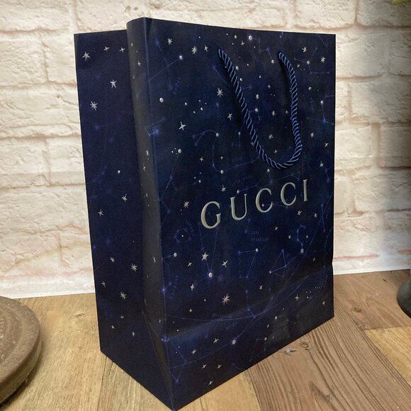 Gucci Blue Paper Gift Bag Embossed Pattern and Stars ~10x14x5 Inch - Picture 1 of 4